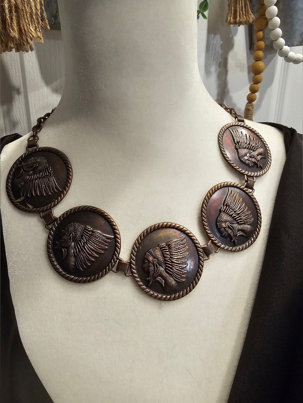 L&B Western Chief Medallion Necklace Hat Band Bronze Cowgirl